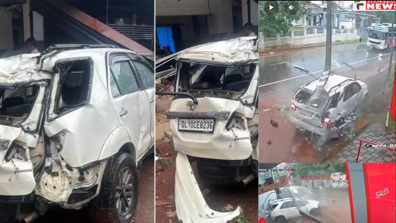 car-hit-electric post-accident-in-kannur