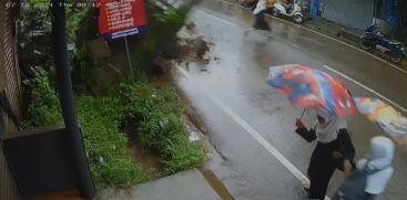 
A huge brick wall collapsed onto the road at Ancharakandi