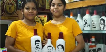 Pooja and Punya by putting pictures of candidates in bottle art