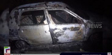 A charred body was found inside the burning car