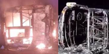 25 people charred to death and 8 wounded as bus catches fire