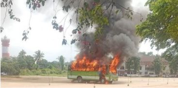 Bus catches fire