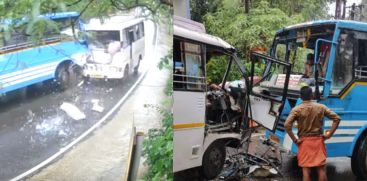 Buds school bus collide with Private bus at Attingal 