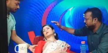 The newsreader fainted while reading the news