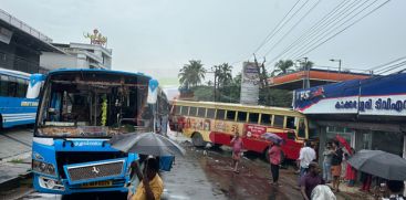 Accident in Thrissur Kecheri by private bus behind KSRTC bus