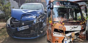 A bus carrying Ayyappa devotees collided with a car in Thrissur