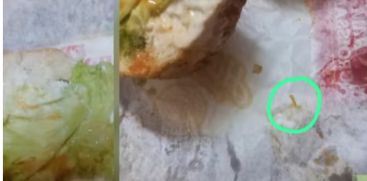 A live worm in chicken burger