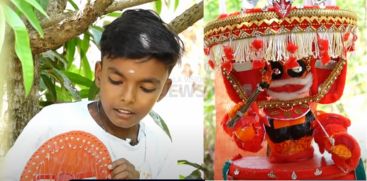 
The little genius made a model of theyyam kolam out of waste materials