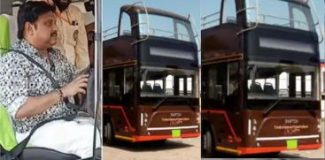 /first-electric-double-decker-bus-in-india-driven-by-minister-k-b-ganesh-kumar-ksrtc-employees-as-passengers-in-trial-run