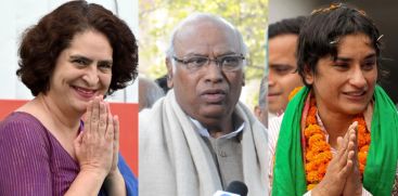 Priyanka Gandhi,Kharge and Vinesh Phogat 